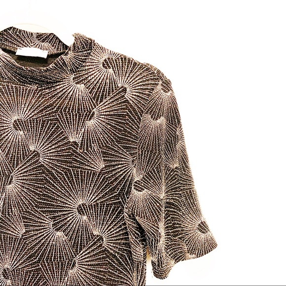 NWOT Black and Gold Sparkly Mock T Shirt - Picture 2 of 4